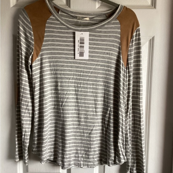 Gray and Tan Striped Long Sleeve Top nwt - Picture 5 of 8